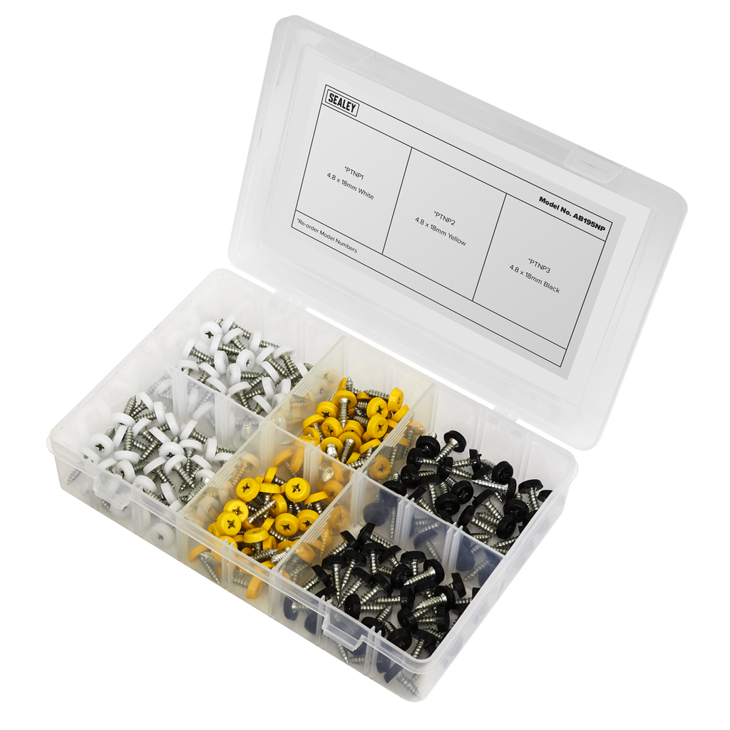 Numberplate Screw Assortment 4.8mm x 18mm 195pc - Plastic Enclosed Head AB195NP