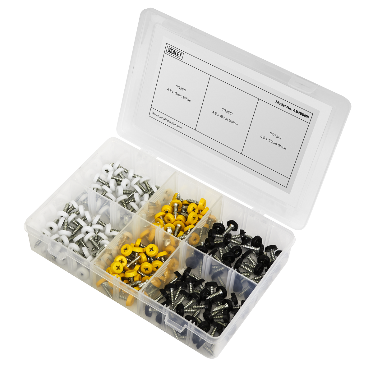 Numberplate Screw Assortment 4.8mm x 18mm 195pc - Plastic Enclosed Head AB195NP