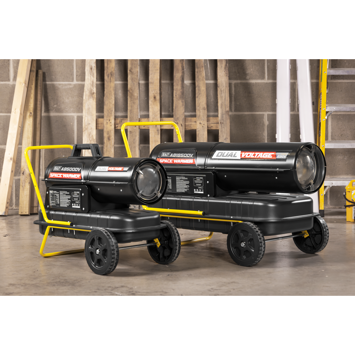 Dual Voltage Kerosene/Diesel Heater with Wheels 185,000Btu/hr(55kW) AB1850DV