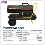 Dual Voltage Kerosene/Diesel Heater with Wheels 50,000Btu/hr(15kW) AB500DV
