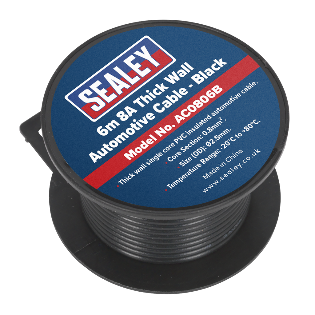 8A Thick Wall Automotive Cable 6m - Black AC0806B