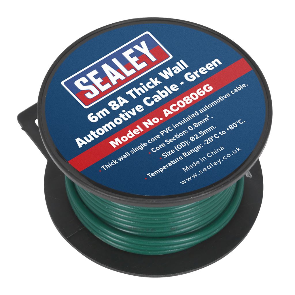 8A Thick Wall Automotive Cable 6m - Green AC0806G