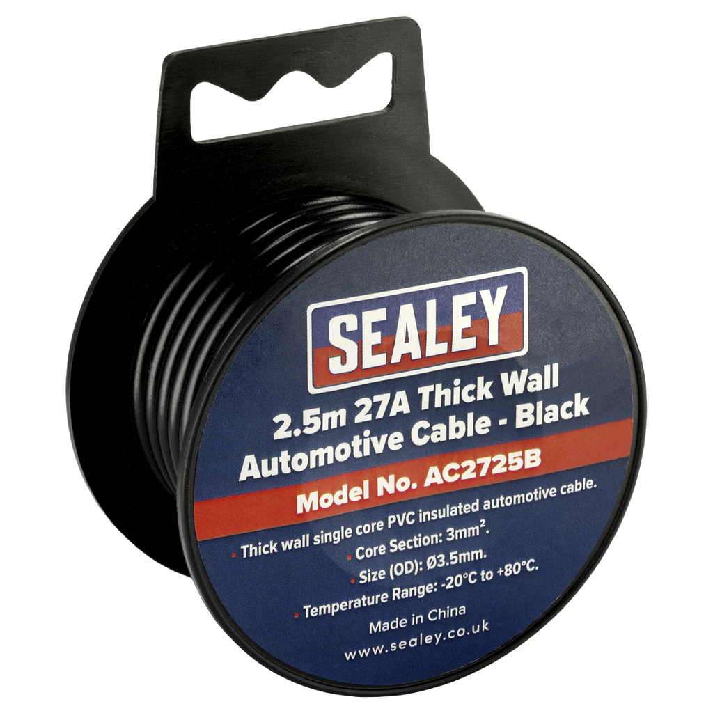 27A Thick Wall Automotive Cable 2.5m - Black AC2725B