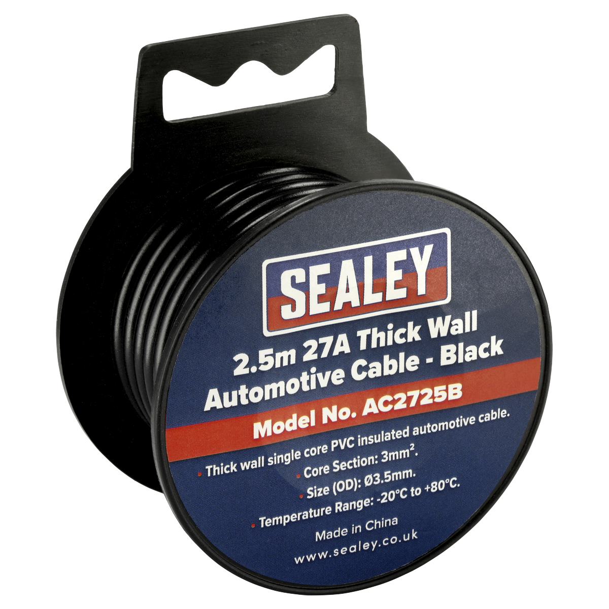 27A Thick Wall Automotive Cable 2.5m - Black AC2725B