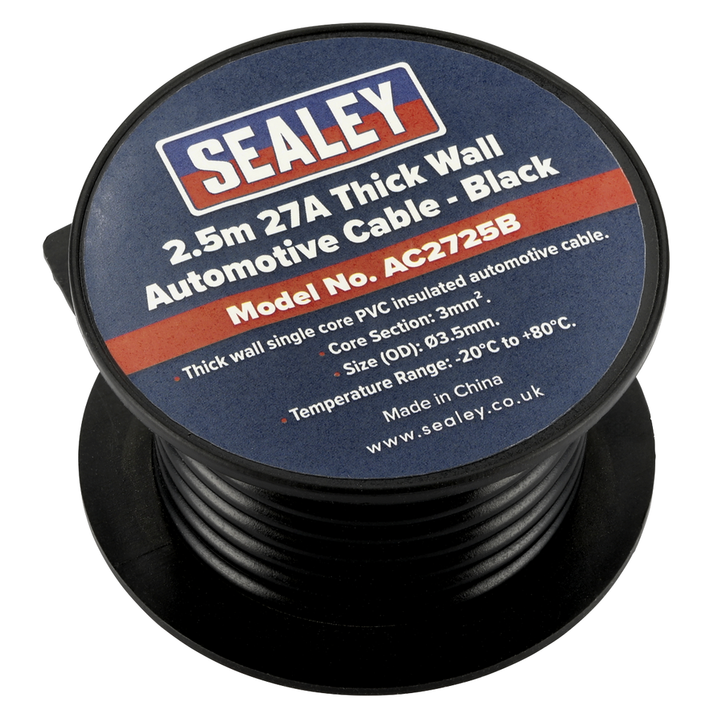 27A Thick Wall Automotive Cable 2.5m - Black AC2725B