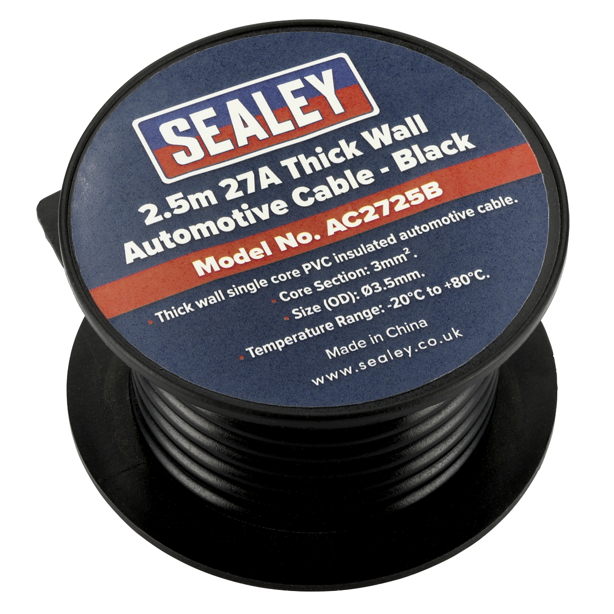 27A Thick Wall Automotive Cable 2.5m - Black AC2725B