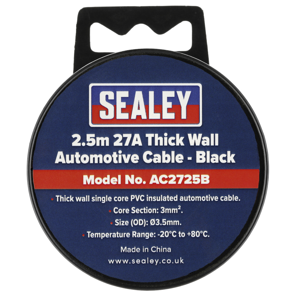 27A Thick Wall Automotive Cable 2.5m - Black AC2725B