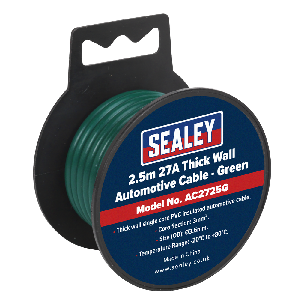 27A Thick Wall Automotive Cable 2.5m - Green AC2725G