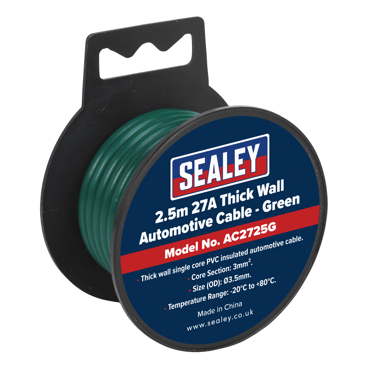27A Thick Wall Automotive Cable 2.5m - Green AC2725G
