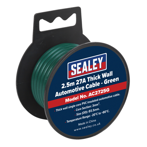 27A Thick Wall Automotive Cable 2.5m - Green AC2725G