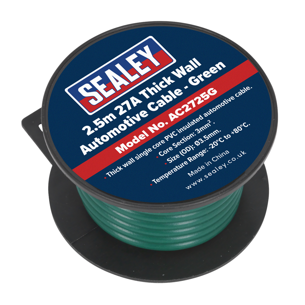 27A Thick Wall Automotive Cable 2.5m - Green AC2725G
