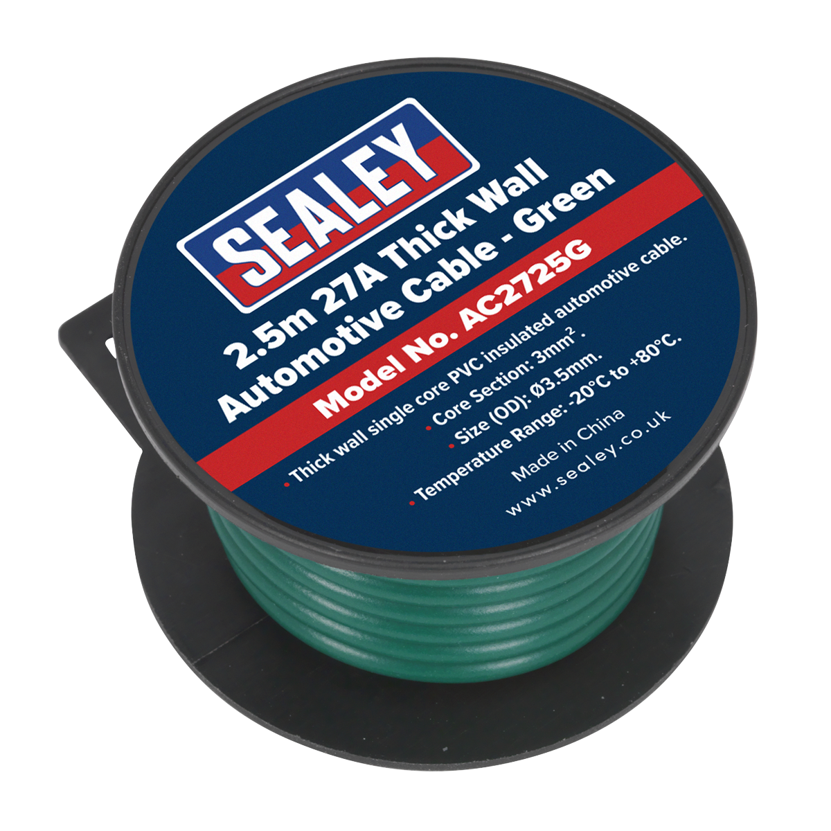 27A Thick Wall Automotive Cable 2.5m - Green AC2725G