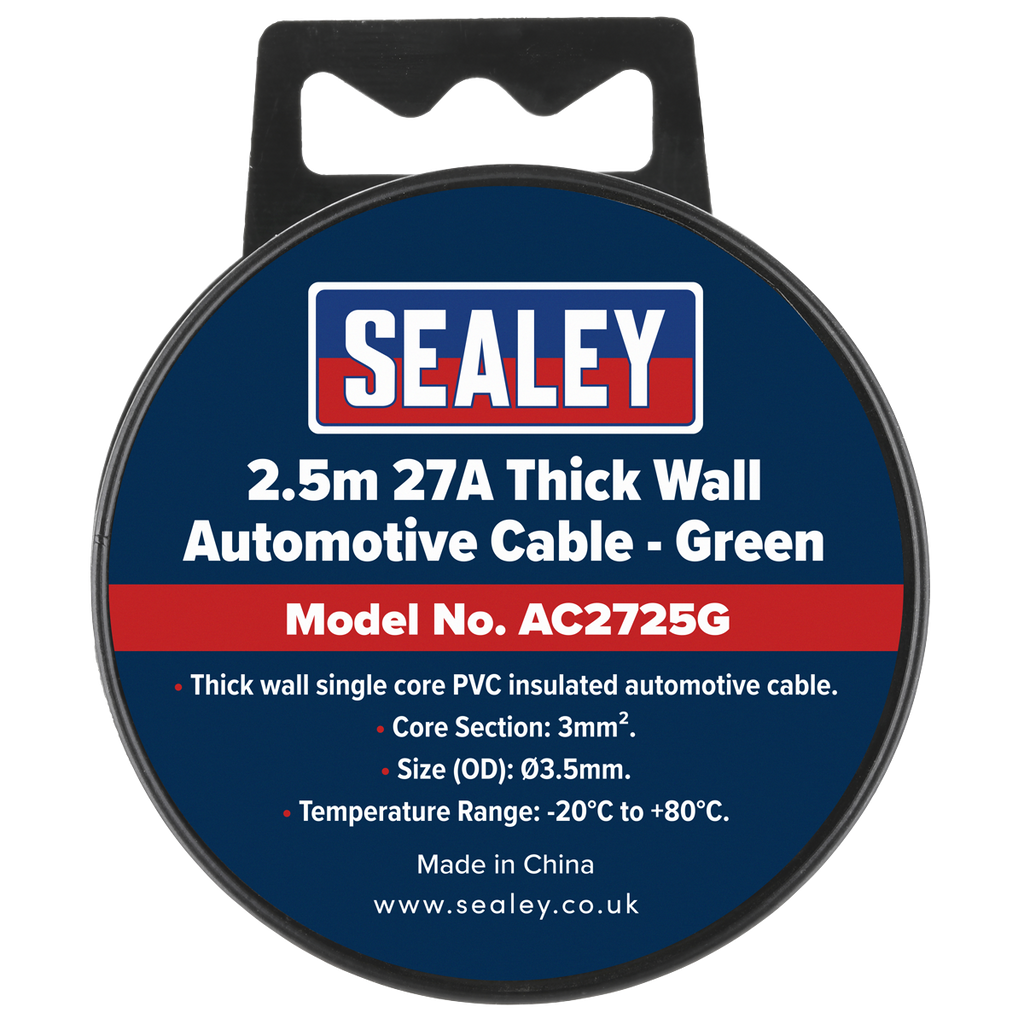 27A Thick Wall Automotive Cable 2.5m - Green AC2725G