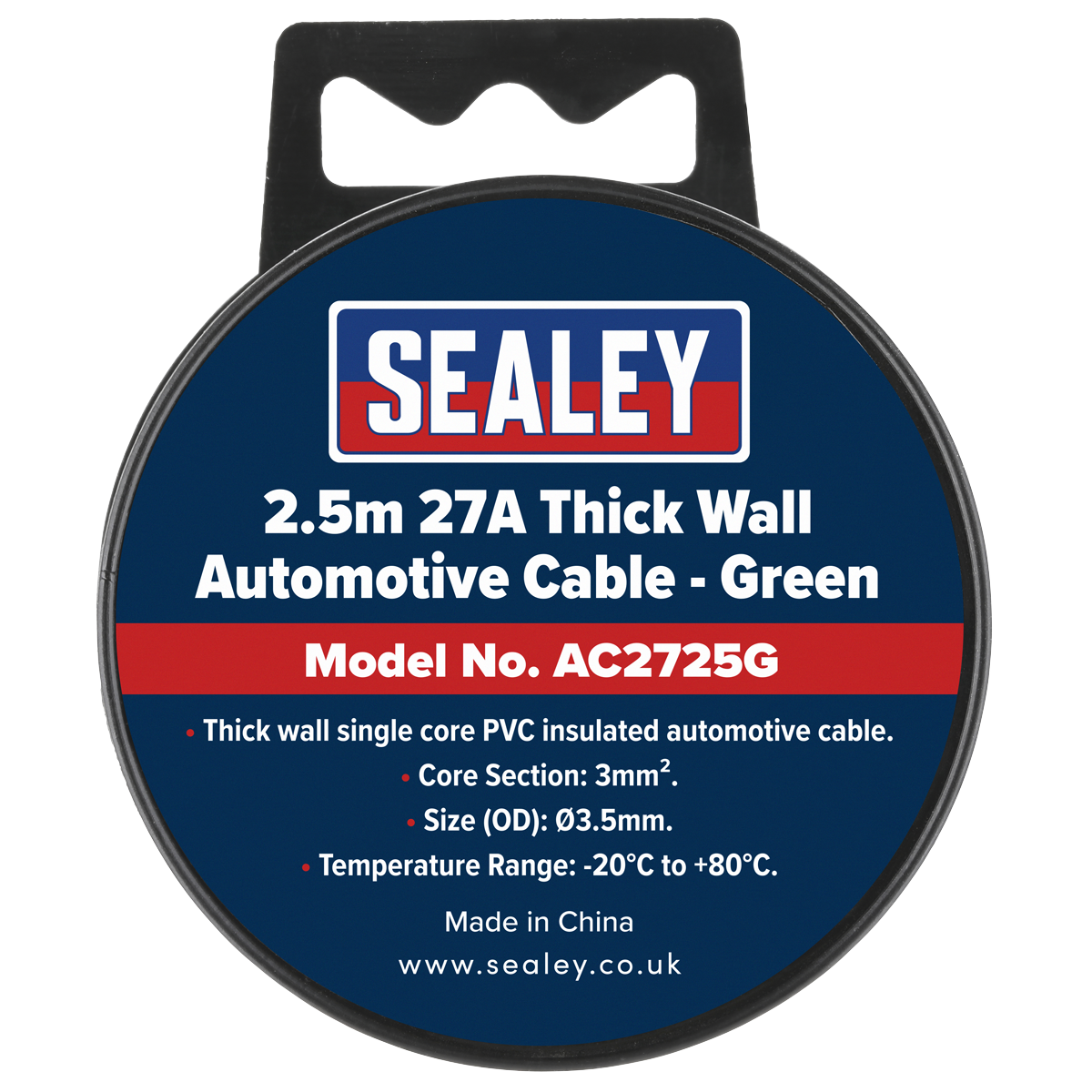 27A Thick Wall Automotive Cable 2.5m - Green AC2725G