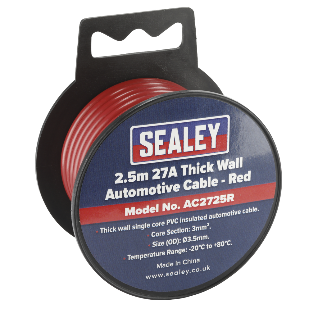 27A Thick Wall Automotive Cable 2.5m - Red AC2725R
