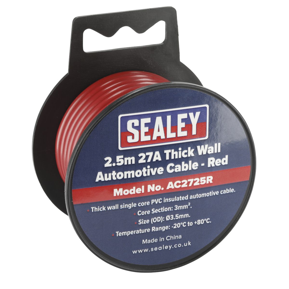 27A Thick Wall Automotive Cable 2.5m - Red AC2725R
