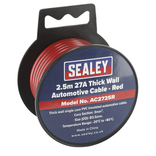 27A Thick Wall Automotive Cable 2.5m - Red AC2725R
