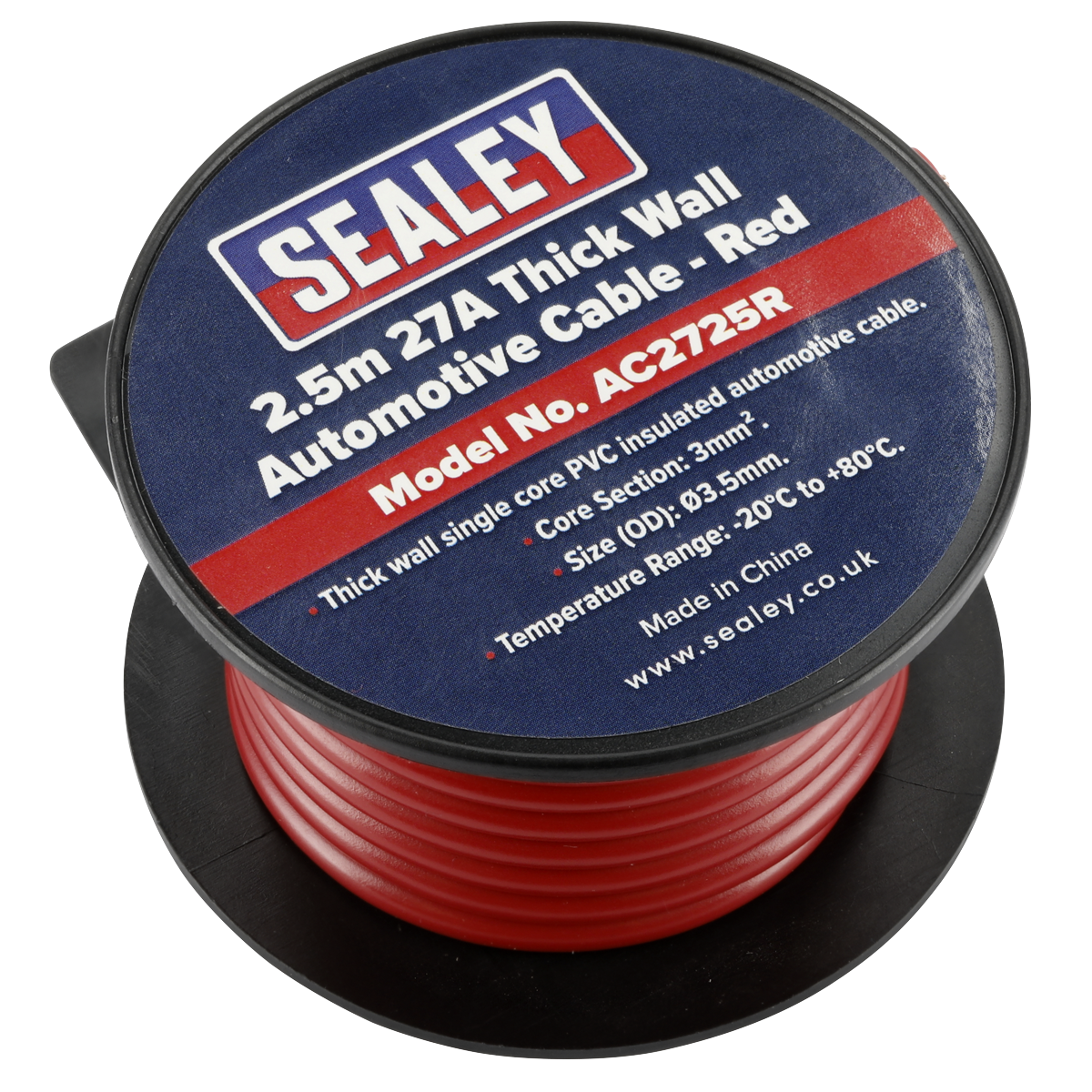 27A Thick Wall Automotive Cable 2.5m - Red AC2725R