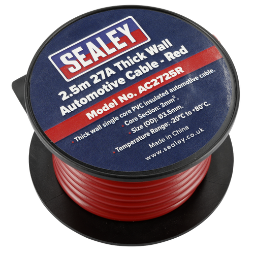 27A Thick Wall Automotive Cable 2.5m - Red AC2725R