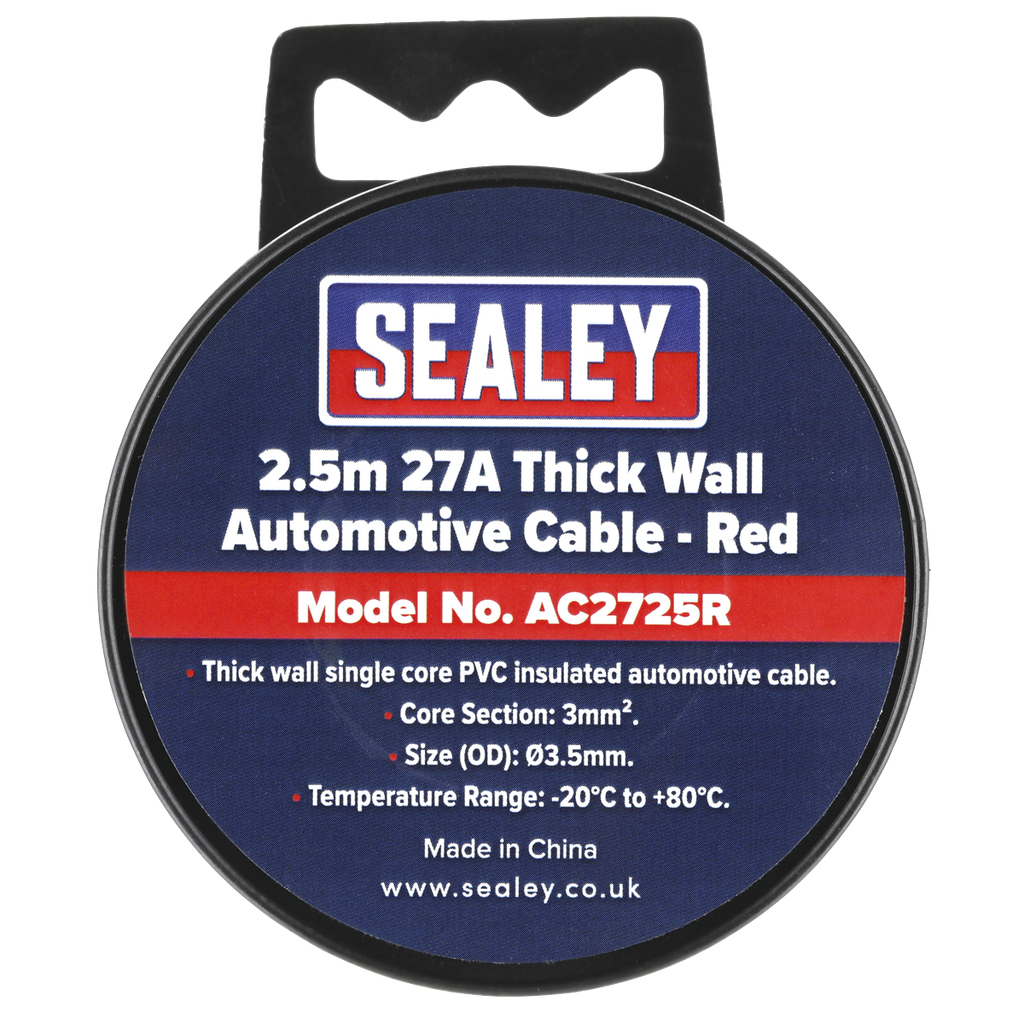 27A Thick Wall Automotive Cable 2.5m - Red AC2725R