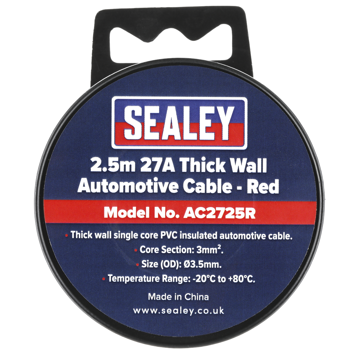 27A Thick Wall Automotive Cable 2.5m - Red AC2725R