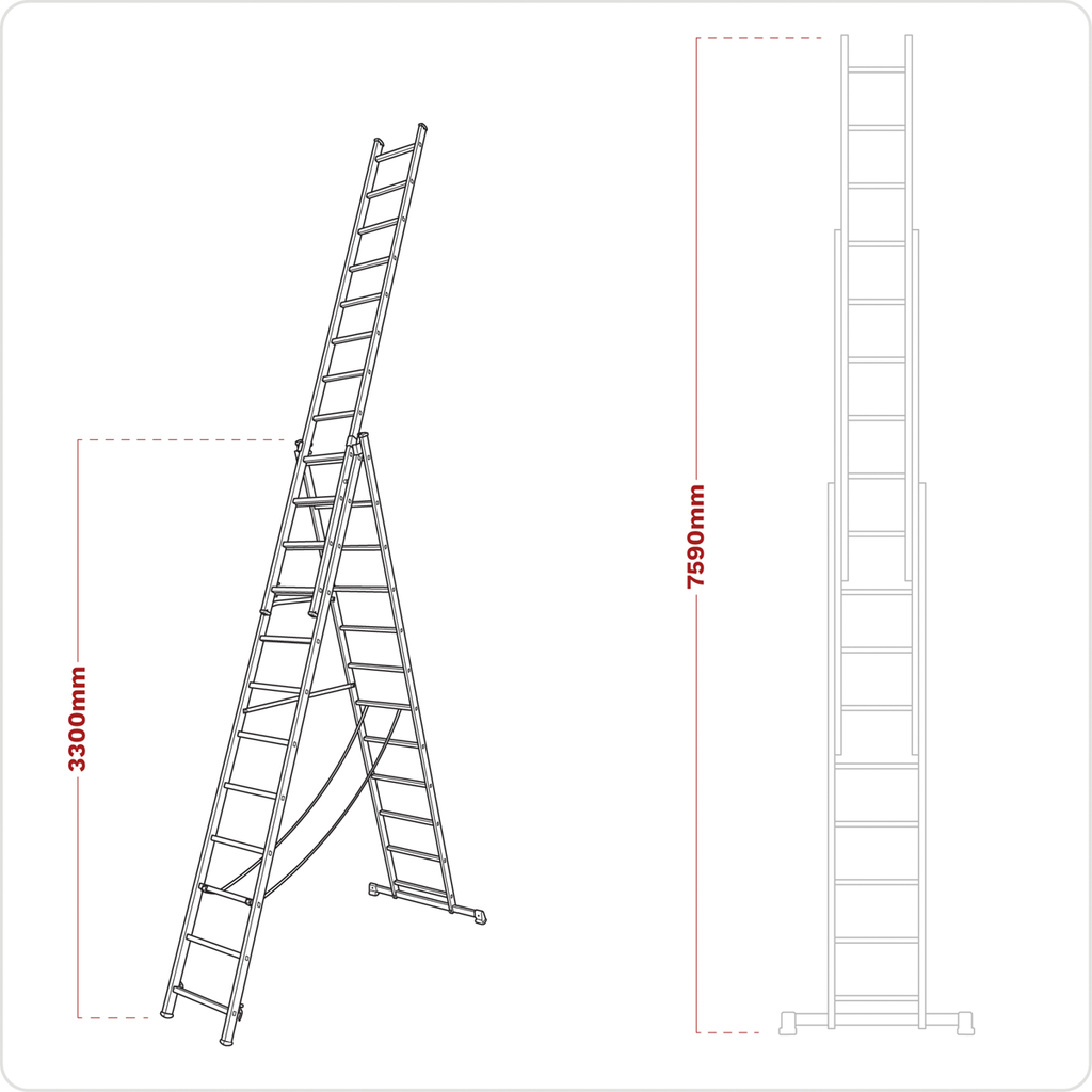 Aluminium Extension Combination Ladder 3 x 12 - EN 131 ACL312