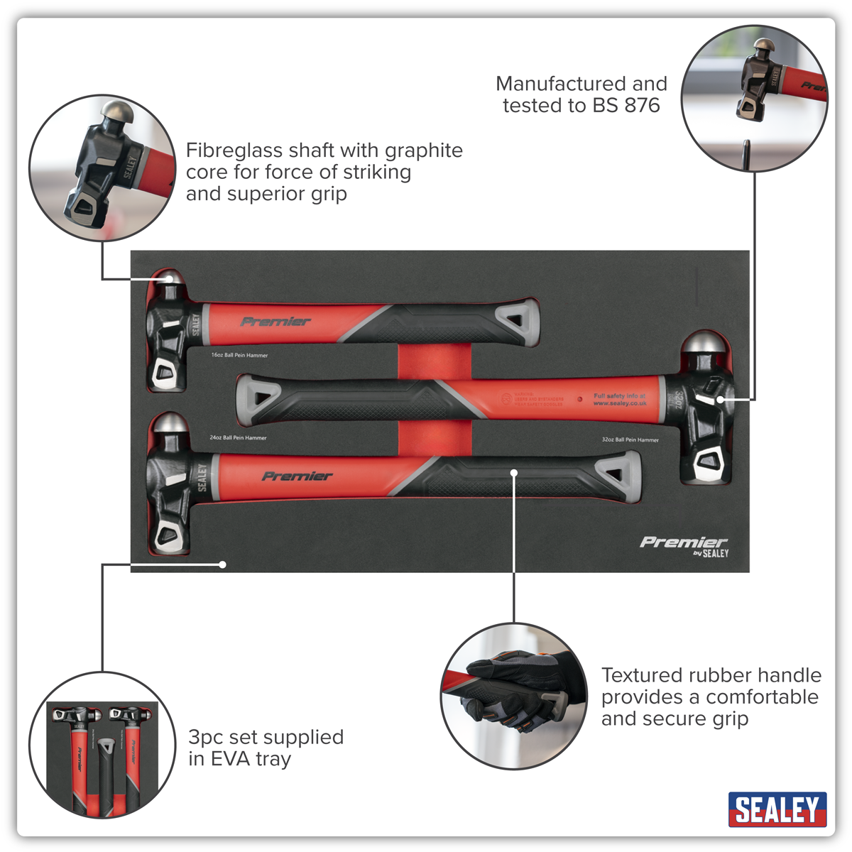 Ball Pein Hammer Set with Fibreglass Shafts 3pc AK2033