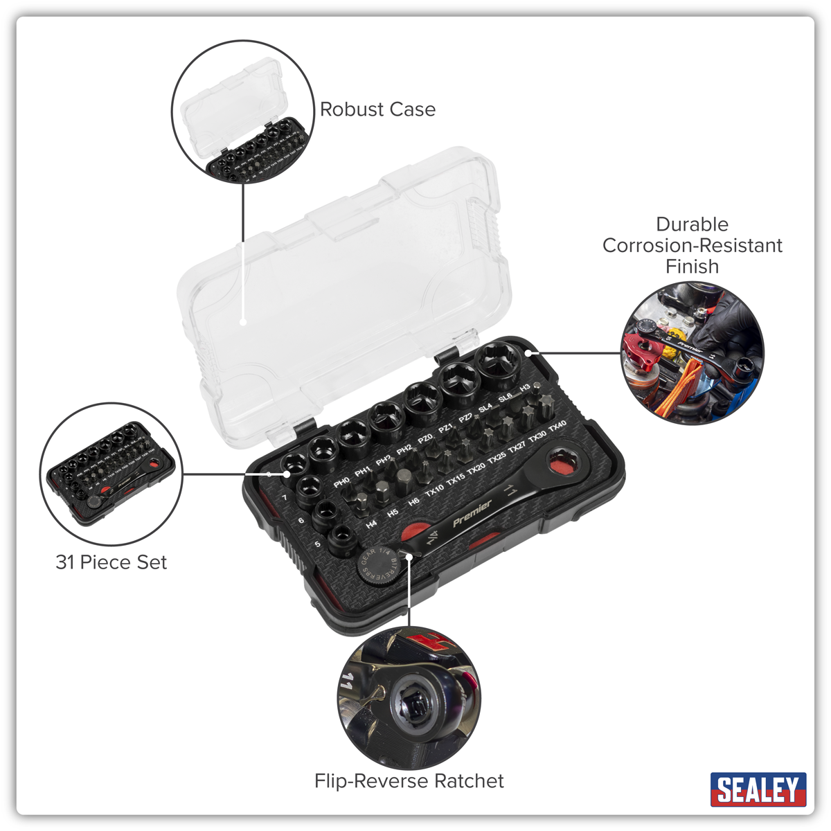 Go-Through Lock-On™ Low Profile Socket & Bit Set 1/4"Sq Drive 31pc AK2112
