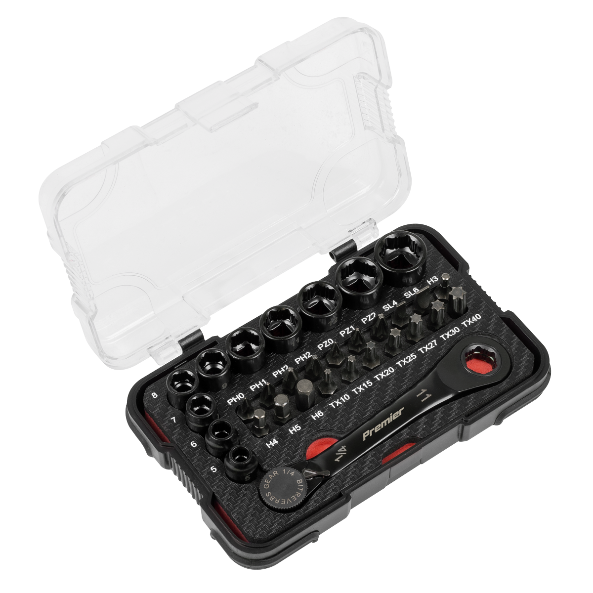 Go-Through Lock-On™ Low Profile Socket & Bit Set 1/4"Sq Drive 31pc AK2112