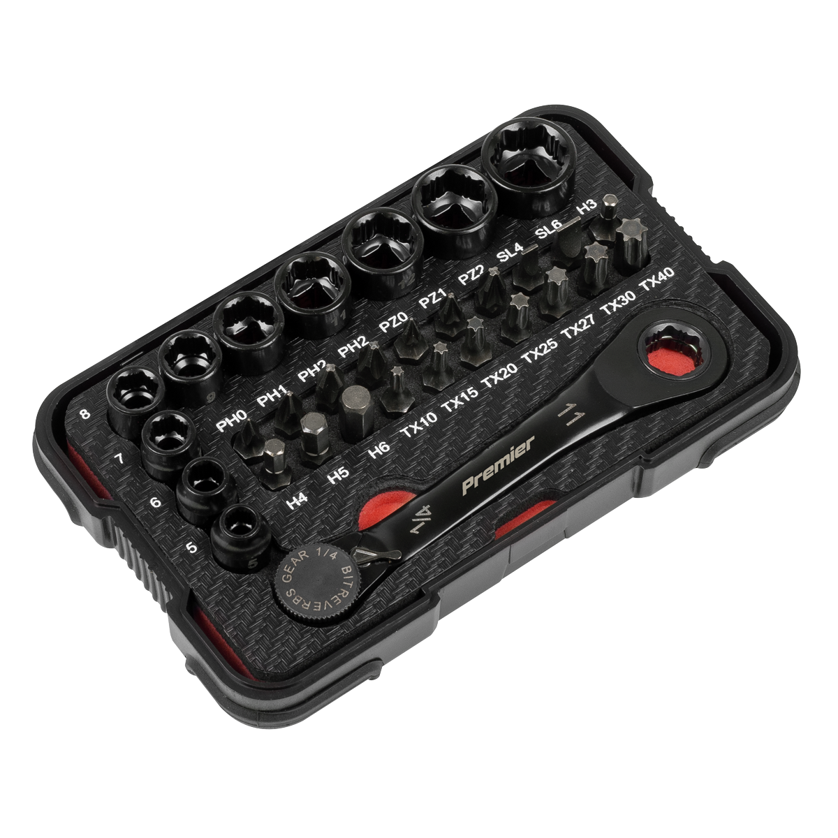 Go-Through Lock-On™ Low Profile Socket & Bit Set 1/4"Sq Drive 31pc AK2112