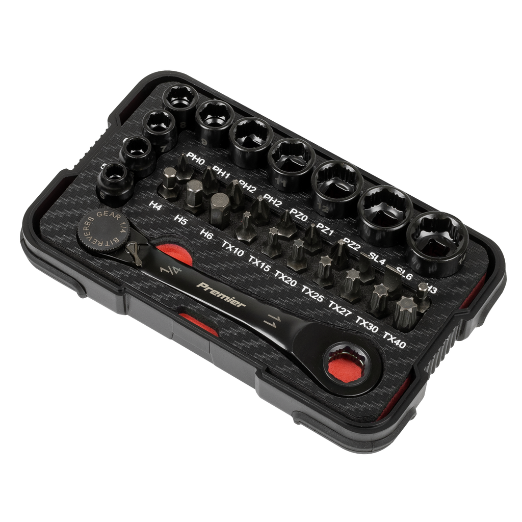 Go-Through Lock-On™ Low Profile Socket & Bit Set 1/4"Sq Drive 31pc AK2112