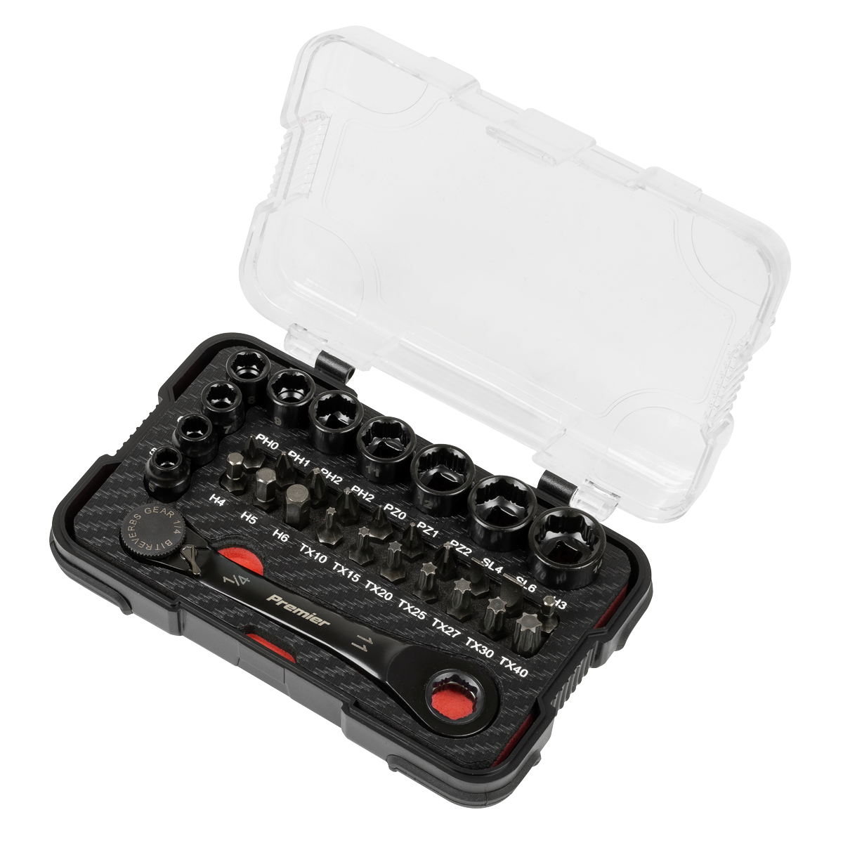 Go-Through Lock-On™ Low Profile Socket & Bit Set 1/4"Sq Drive 31pc AK2112