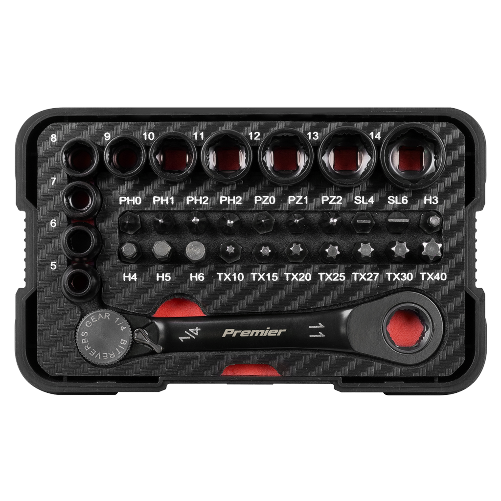 Go-Through Lock-On™ Low Profile Socket & Bit Set 1/4"Sq Drive 31pc AK2112