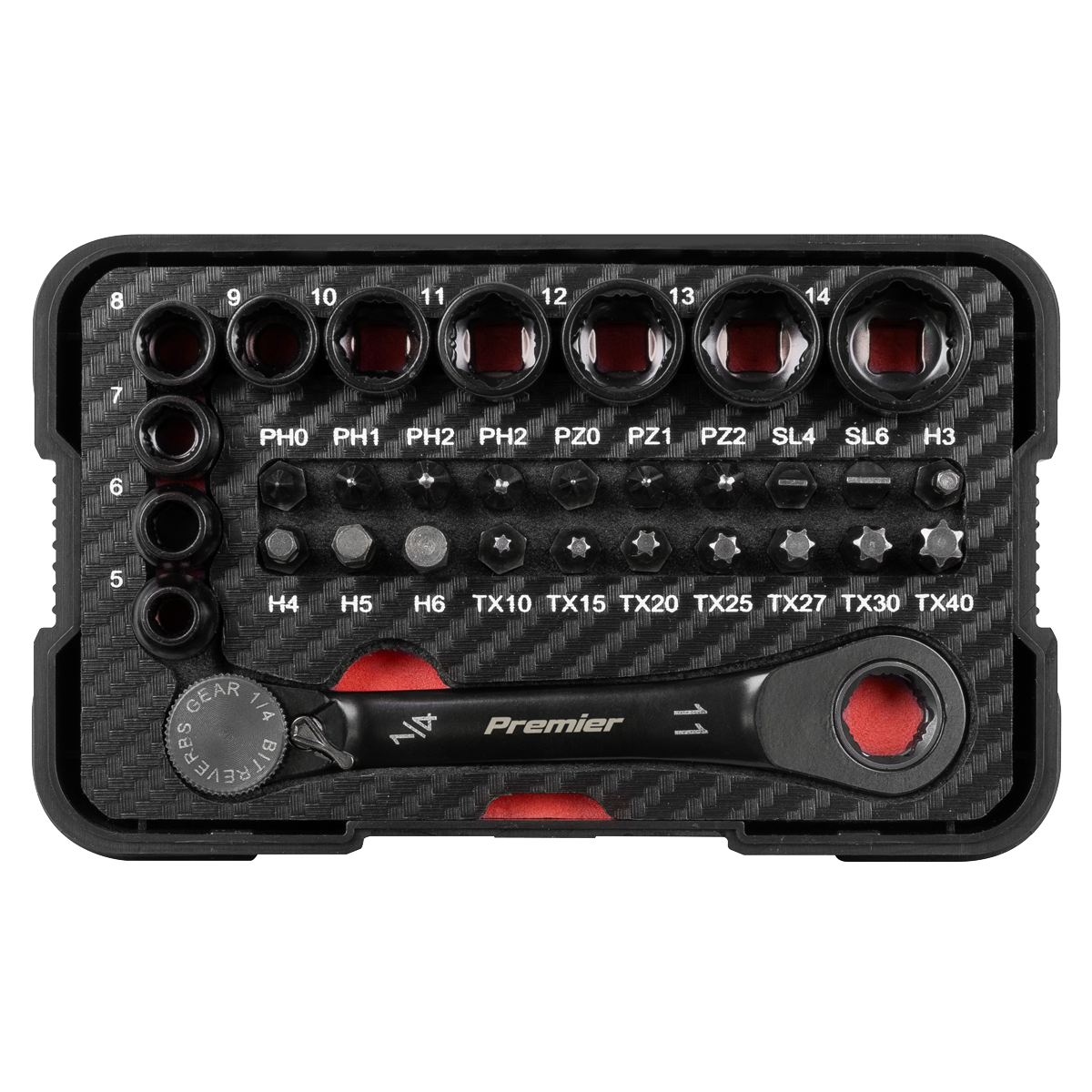 Go-Through Lock-On™ Low Profile Socket & Bit Set 1/4"Sq Drive 31pc AK2112