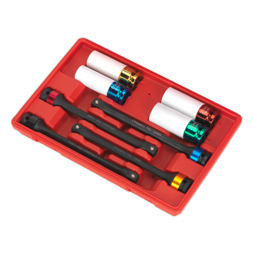 Torque Stick & Aluminium Wheel Impact Socket Set 1/2"Sq Drive 8pc AK2243