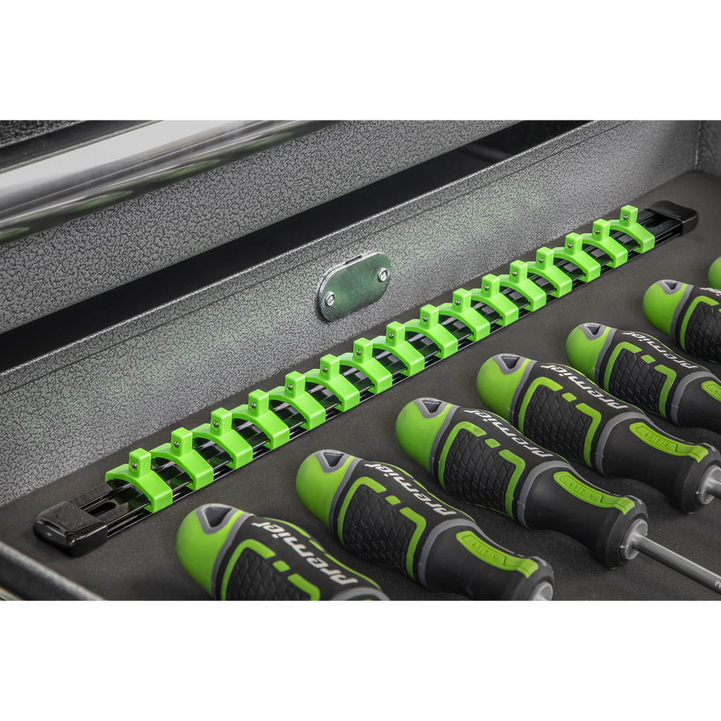 Socket Retaining Rail with 16 Clips 1/4"Sq Drive - Hi-Vis Green AK27052HV