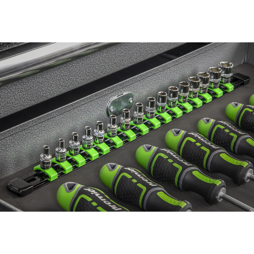 Socket Retaining Rail with 16 Clips 1/4"Sq Drive - Hi-Vis Green AK27052HV