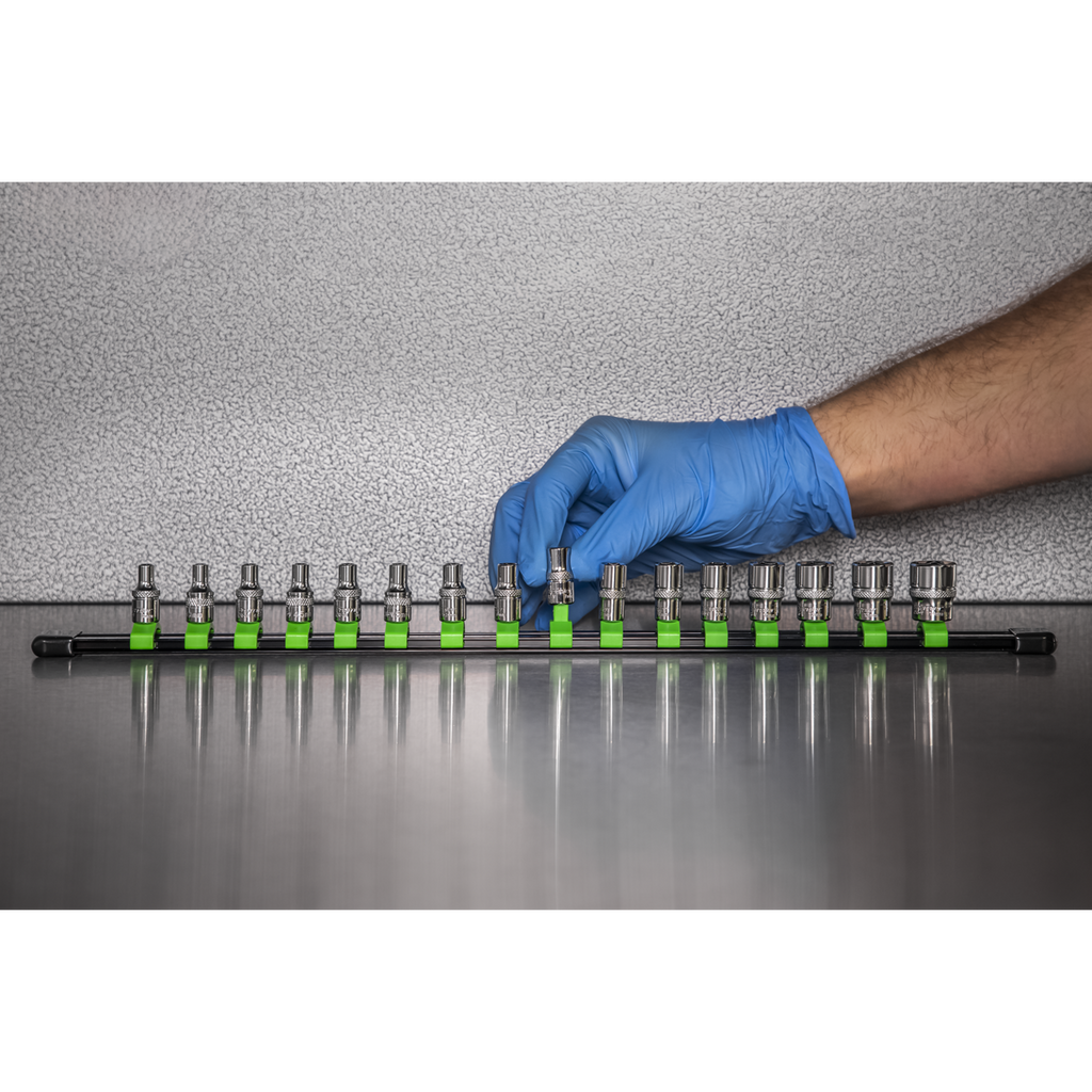 Socket Retaining Rail with 16 Clips 1/4"Sq Drive - Hi-Vis Green AK27052HV