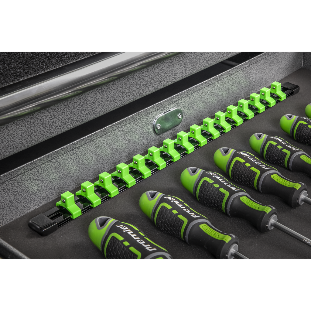 Socket Retaining Rail with 16 Clips 3/8"Sq Drive - Hi-Vis Green AK27053HV