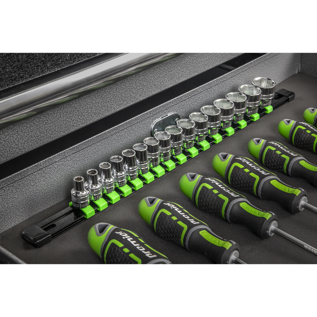 Socket Retaining Rail with 16 Clips 3/8"Sq Drive - Hi-Vis Green AK27053HV