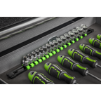 Socket Retaining Rail with 16 Clips 3/8"Sq Drive - Hi-Vis Green AK27053HV