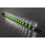 Socket Retaining Rail with 16 Clips 3/8"Sq Drive - Hi-Vis Green AK27053HV