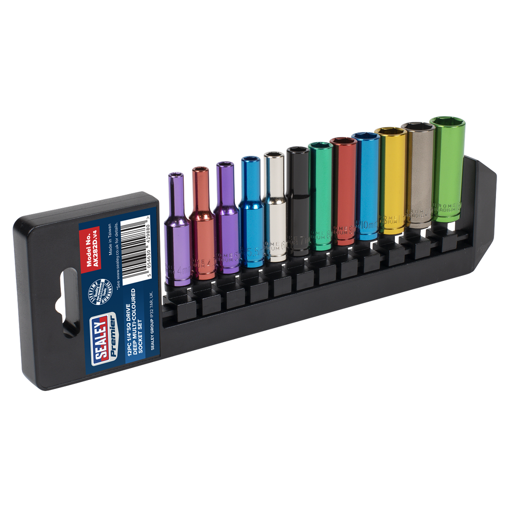 Deep Multi-Coloured Socket Set 1/4"Sq Drive 12pc AK282D