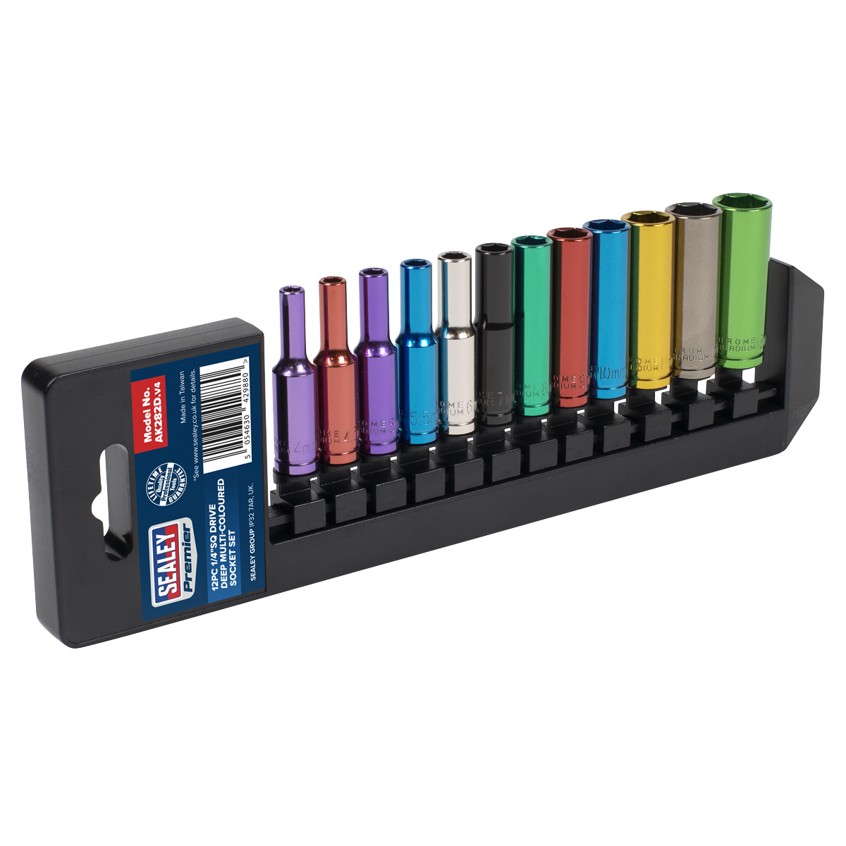 Deep Multi-Coloured Socket Set 1/4"Sq Drive 12pc AK282D