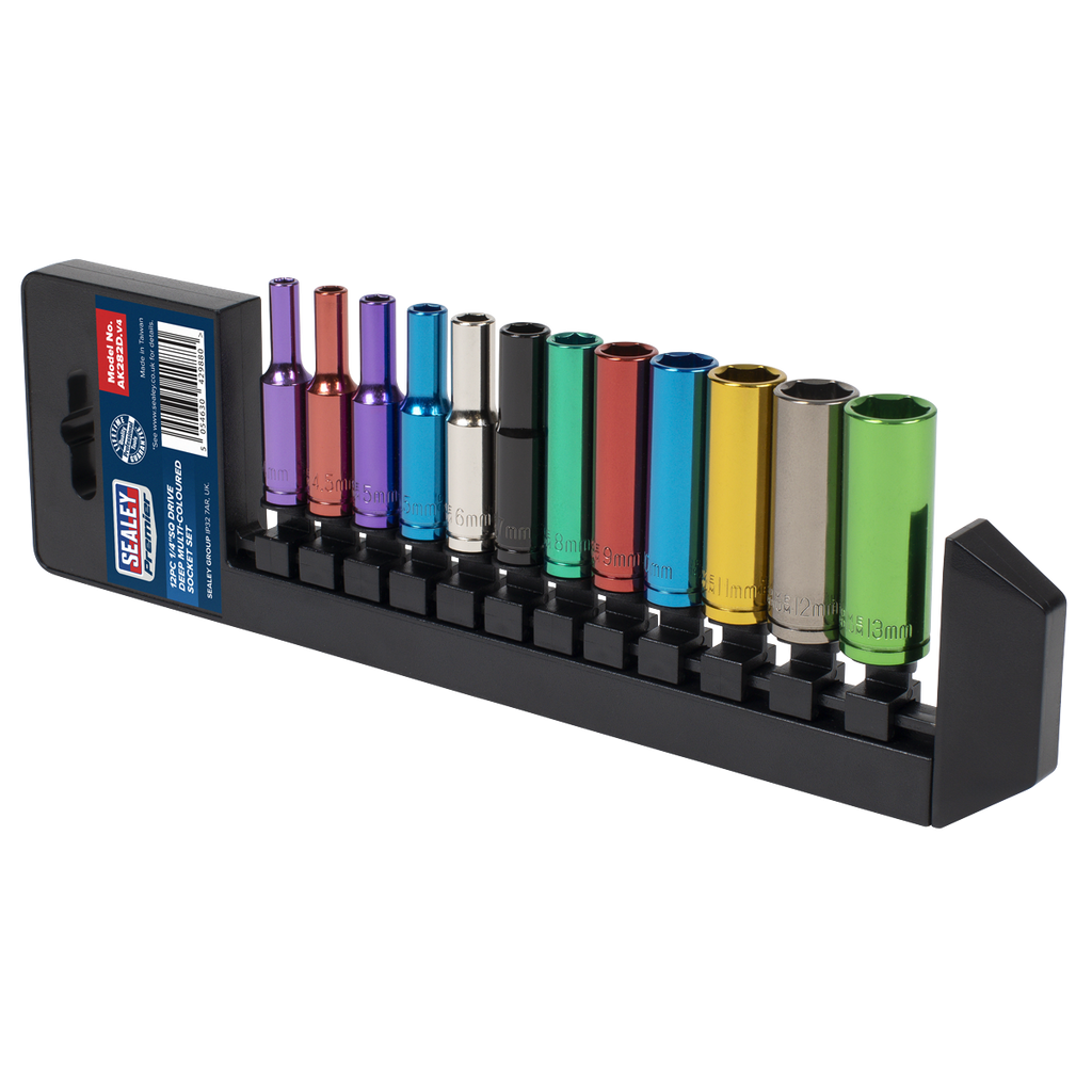 Deep Multi-Coloured Socket Set 1/4"Sq Drive 12pc AK282D