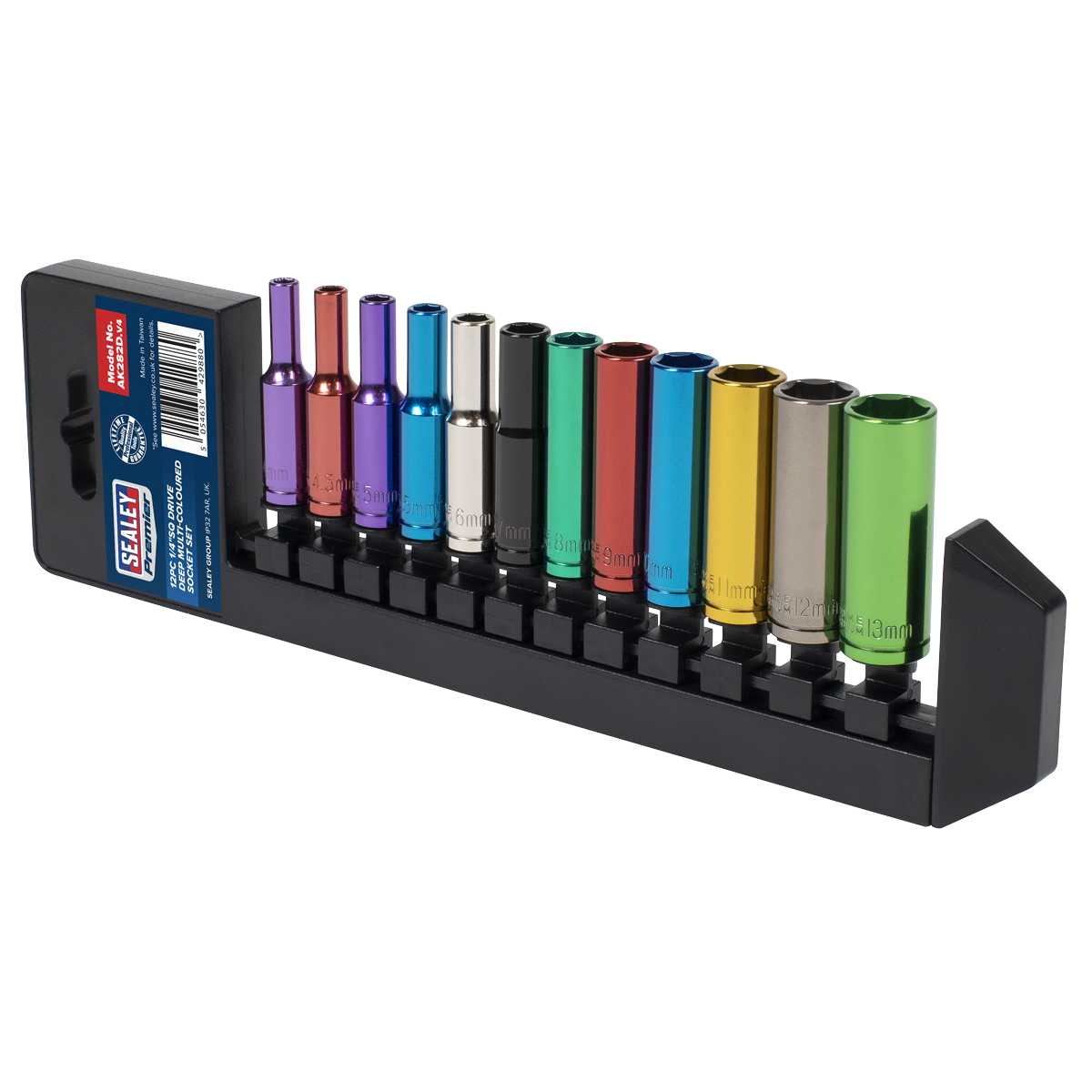 Deep Multi-Coloured Socket Set 1/4"Sq Drive 12pc AK282D