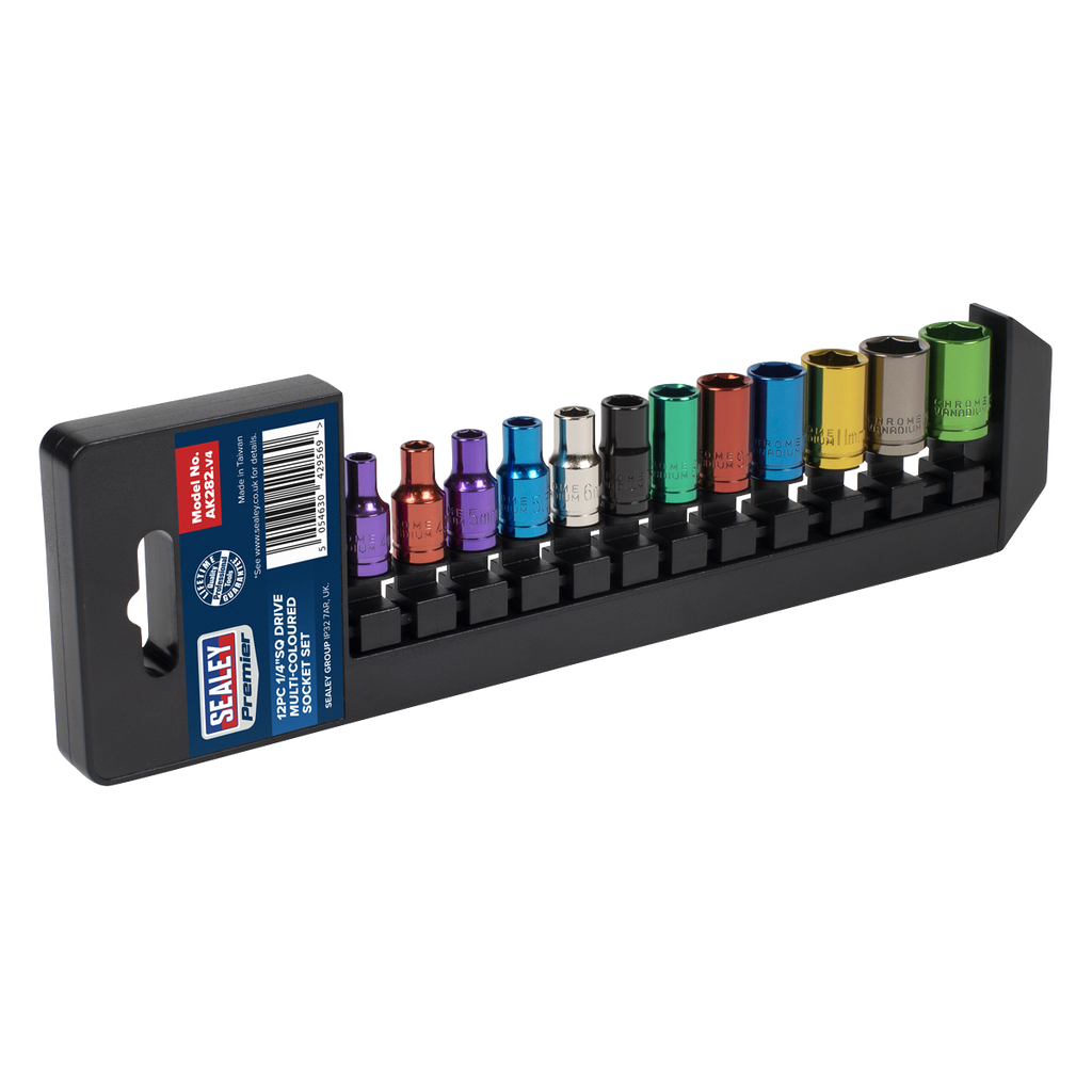 Multi-Coloured Socket Set 1/4"Sq Drive 12pc AK282