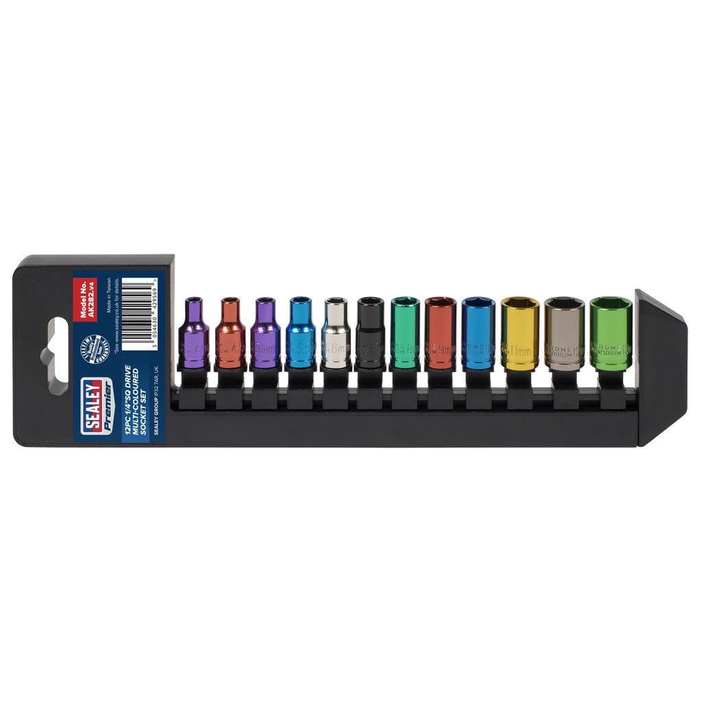 Multi-Coloured Socket Set 1/4"Sq Drive 12pc AK282