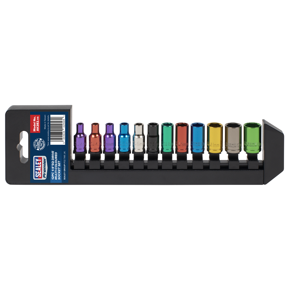 Multi-Coloured Socket Set 1/4"Sq Drive 12pc AK282
