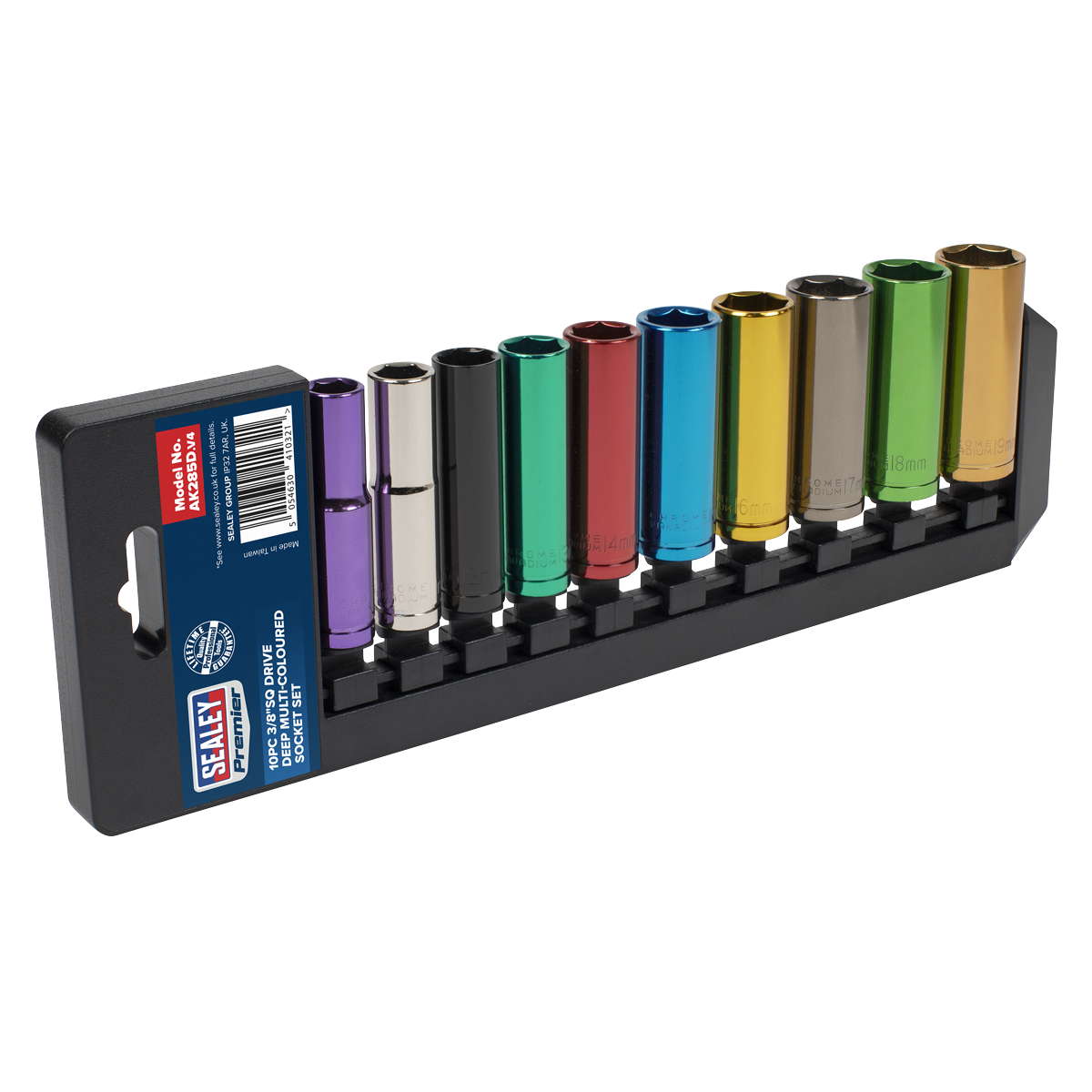Deep Multi-Coloured Socket Set 3/8"Sq Drive 10pc AK285D